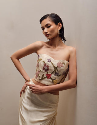 Butter cream cascade draped skirt and corset