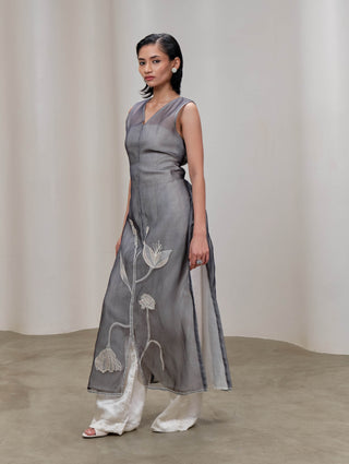 Gray organza stemline dress