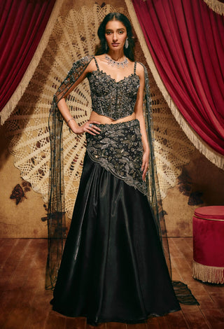 Prudence black lehenga and cape set