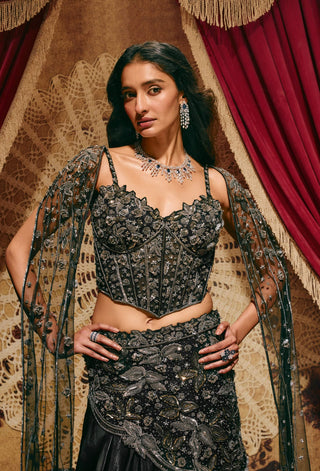 Prudence black lehenga and cape set