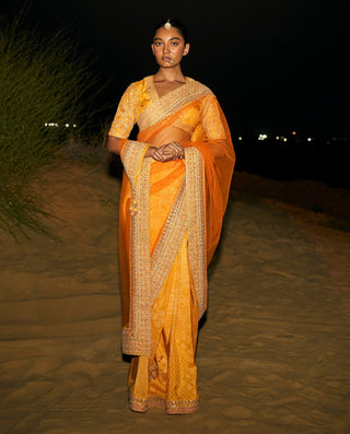 Mustard and orange classic sari and blouse