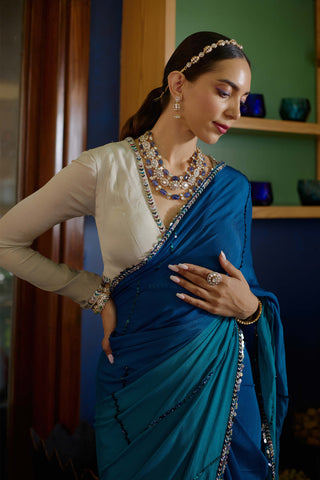 Morni peacock blue and green sari and blouse