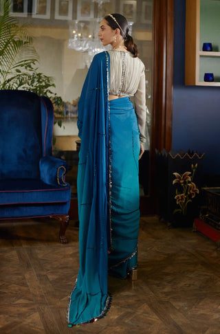 Morni peacock blue and green sari and blouse