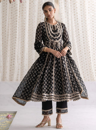 Mulmul-Black Rasiya Anarkali Set-INDIASPOPUP.COM