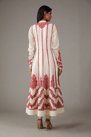 Rohit Bal-Ivory Red Embroidery Kurta Set-INDIASPOPUP.COM