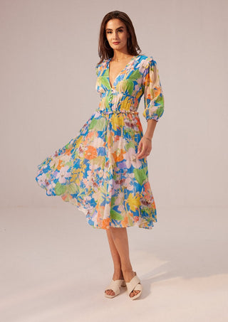Reena Sharma-Iris Floral Printed Midi Dress-INDIASPOPUP.COM