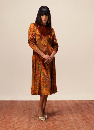 Reena Sharma-Rust Nargis Midi Dress-INDIASPOPUP.COM