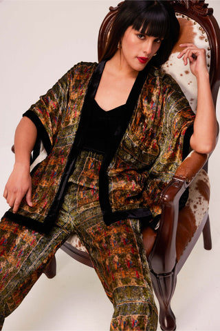 Reena Sharma-Dark Green Amaya Kimono And Pant Set-INDIASPOPUP.COM