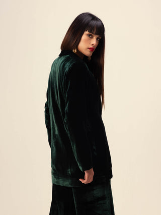 Reena Sharma-Emerald Silk Velvet Jacket And Pant-INDIASPOPUP.COM
