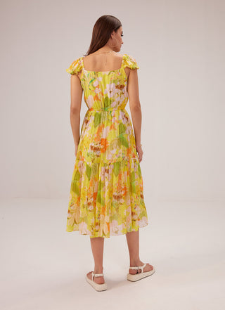 Reena Sharma-Ahana Yellow Midi Dress-INDIASPOPUP.COM