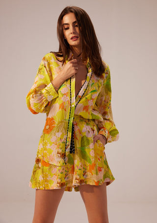Reena Sharma-Ahana Yellow Floral Shirt And Shorts-INDIASPOPUP.COM
