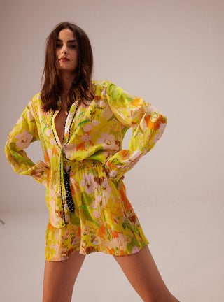 Reena Sharma-Ahana Yellow Floral Shirt And Shorts-INDIASPOPUP.COM