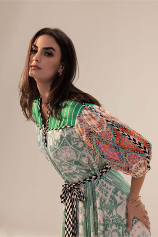 Reena Sharma-Elan Sage Green Midi Dress-INDIASPOPUP.COM