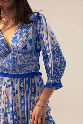 Reena Sharma-Aisha Blue Midi Dress-INDIASPOPUP.COM