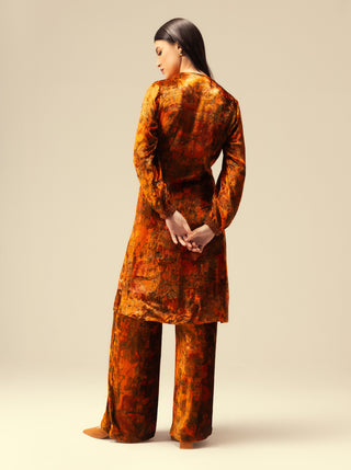 Nargis front rust open tunic and pants