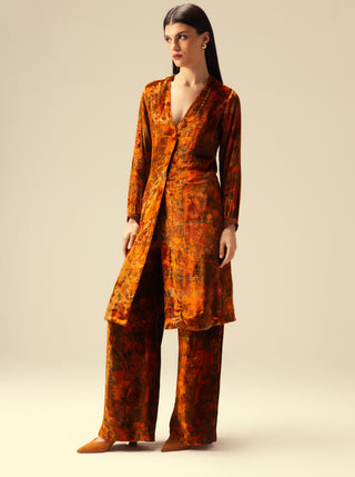 Nargis front rust open tunic and pants