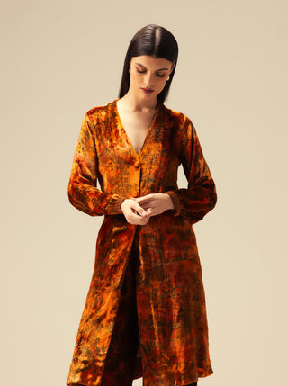 Nargis front rust open tunic and pants