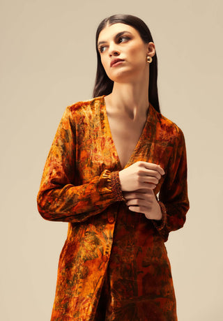 Nargis front rust open tunic and pants