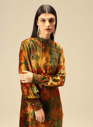 Nargis green embroidered tunic and pants