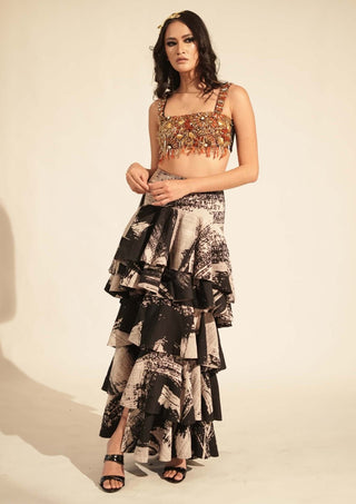 Nikita Mhaisalkar-Black & White Stroke Print Skirt-INDIASPOPUP.COM