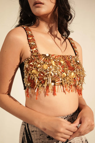 Nikita Mhaisalkar-Coral Embellishment Crop Top-INDIASPOPUP.COM