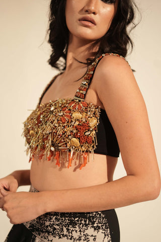 Nikita Mhaisalkar-Coral Embellishment Crop Top-INDIASPOPUP.COM