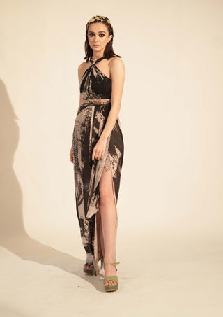 Nikita Mhaisalkar-Black White Stroke Print Dress-INDIASPOPUP.COM