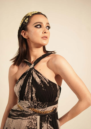 Nikita Mhaisalkar-Black White Stroke Print Dress-INDIASPOPUP.COM