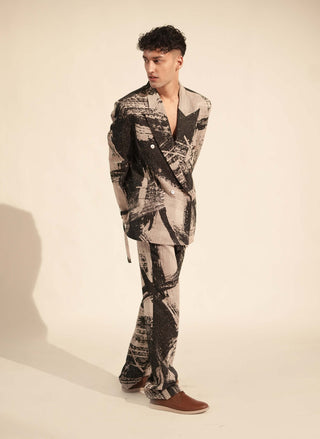 Nikita Mhaisalkar Men-Black White Stroke Print Pantsuit Set-INDIASPOPUP.COM