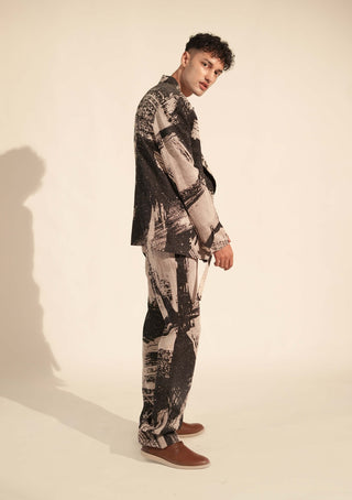 Nikita Mhaisalkar Men-Black White Stroke Print Pantsuit Set-INDIASPOPUP.COM