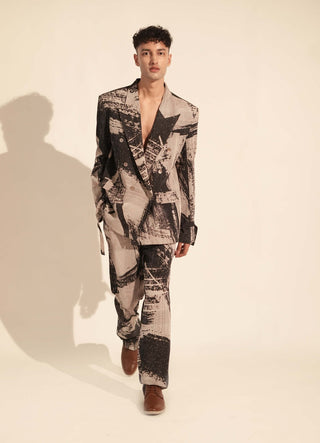 Nikita Mhaisalkar Men-Black White Stroke Print Pantsuit Set-INDIASPOPUP.COM