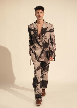 Nikita Mhaisalkar Men-Black White Stroke Print Pantsuit Set-INDIASPOPUP.COM