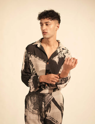 Nikita Mhaisalkar Men-Black & White Stroke Print Shirt-INDIASPOPUP.COM