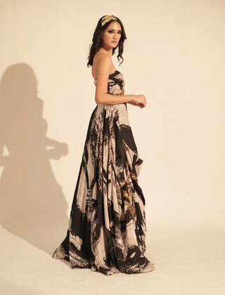 Nikita Mhaisalkar-Black White Stroke Print Ballgown-INDIASPOPUP.COM