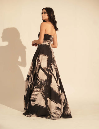 Nikita Mhaisalkar-Black White Stroke Print Ballgown-INDIASPOPUP.COM