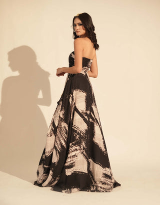 Nikita Mhaisalkar-Black White Stroke Print Ballgown-INDIASPOPUP.COM