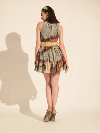Nikita Mhaisalkar-Powder Blue Butterfly Print Short Dress-INDIASPOPUP.COM