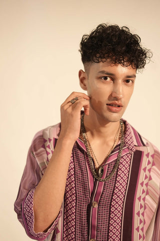 Nikita Mhaisalkar Men-Lilac Floss Print Shirt-INDIASPOPUP.COM