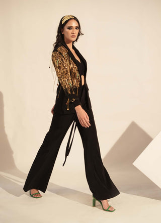 Nikita Mhaisalkar-Black Metallic Pantsuit Set-INDIASPOPUP.COM