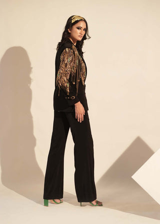 Nikita Mhaisalkar-Black Metallic Pantsuit Set-INDIASPOPUP.COM