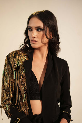 Nikita Mhaisalkar-Black Metallic Pantsuit Set-INDIASPOPUP.COM