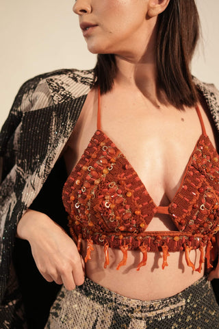 Nikita Mhaisalkar-Coral Embellished Bralette-INDIASPOPUP.COM