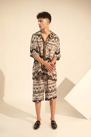 Nikita Mhaisalkar Men-Black & White Aztec Shirt And Shorts-INDIASPOPUP.COM