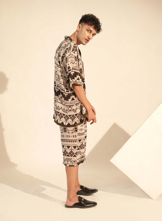 Nikita Mhaisalkar Men-Black & White Aztec Shirt And Shorts-INDIASPOPUP.COM