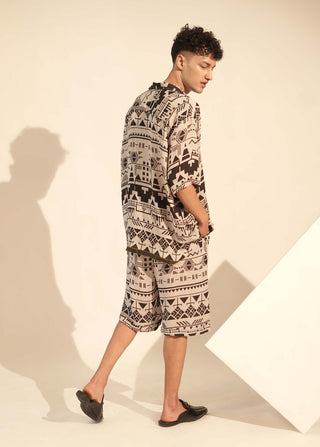 Nikita Mhaisalkar Men-Black & White Aztec Shirt And Shorts-INDIASPOPUP.COM