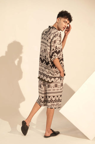 Nikita Mhaisalkar Men-Black & White Aztec Shirt And Shorts-INDIASPOPUP.COM