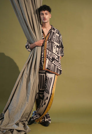 Nikita Mhaisalkar Men-White Base Aztec Print Shirt And Pants-INDIASPOPUP.COM