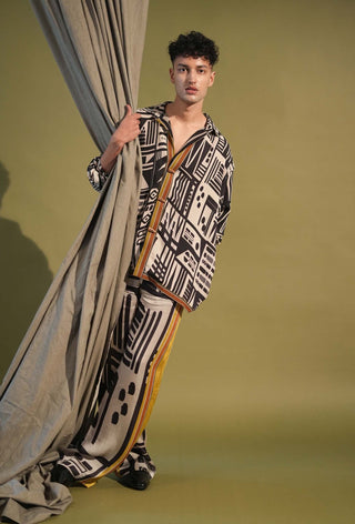 Nikita Mhaisalkar Men-White Base Aztec Print Shirt And Pants-INDIASPOPUP.COM