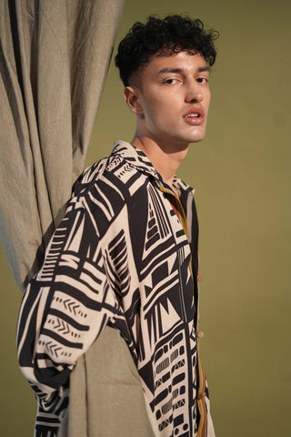 Nikita Mhaisalkar Men-White Base Aztec Print Shirt And Pants-INDIASPOPUP.COM