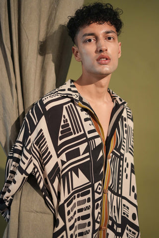 Nikita Mhaisalkar Men-White Base Aztec Print Shirt And Pants-INDIASPOPUP.COM